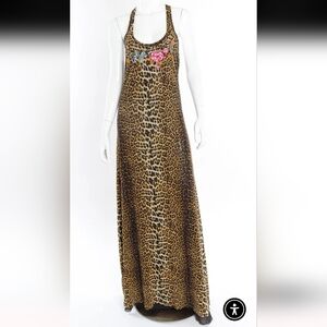 Vintage Jean Paul Gaultier Leopard Print Maxi Dress with Floral Embroidery